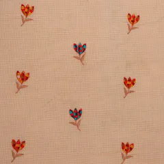 Light Beige Kota Multicolour Floral Threadwork Embroidery Fabric