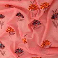 Pink Kota Multicolour Floral Threadwork Embroidery Fabric