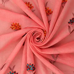 Pink Kota Multicolour Floral Threadwork Embroidery Fabric