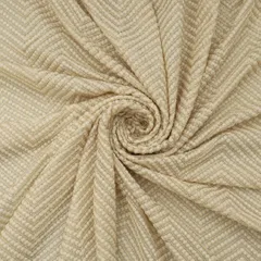 Cream Georgette Zigzak Stripe Threadwork Embroidery Fabric