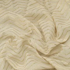 Pure White Georgette Zigzak Stripe Threadwork Sequin Embroidery Fabric