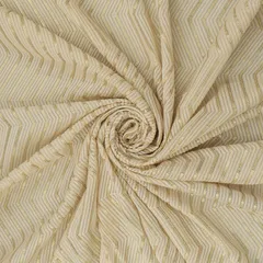 Pure White Georgette Zigzak Stripe Threadwork Sequin Embroidery Fabric