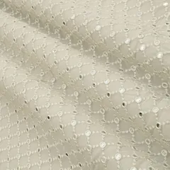 Alabaster White Georgette Diamond Pattern Mirror Work Embroidery Fabric
