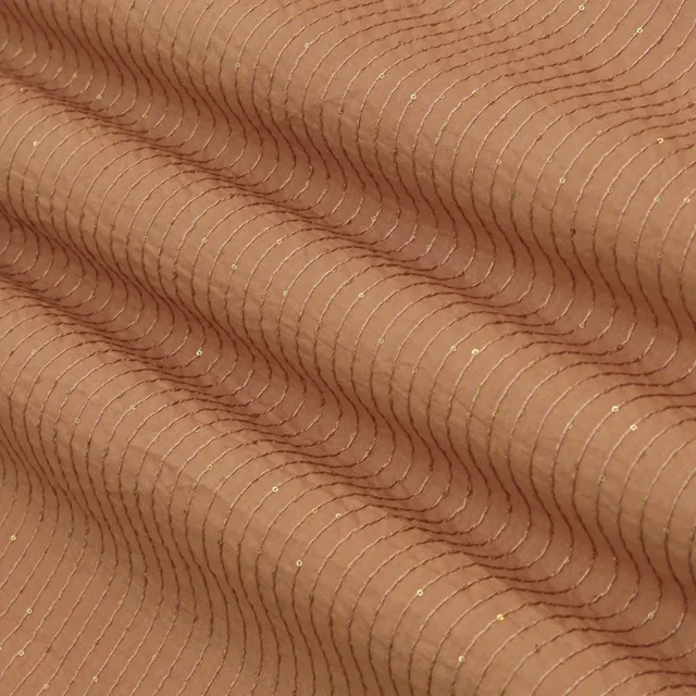 Light Brown Cotton Sequence Embroidery Fabric