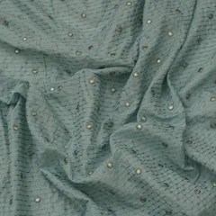 Azure Blue Lawn Stripe Threadwork Mirror Embroidery Fabric