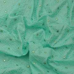 Sky Blue Lawn Stripe Threadwork Mirror Embroidery Fabric