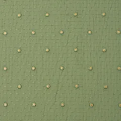 Fern Green Lawn Stripe Threadwork Mirror Embroidery Fabric