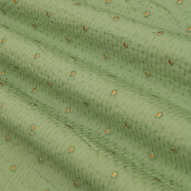 Fern Green Lawn Stripe Threadwork Mirror Embroidery Fabric