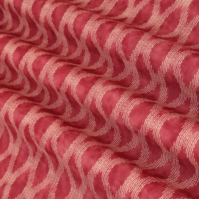 Magenta Pink and White Geometric Printed Chanderi Handloom