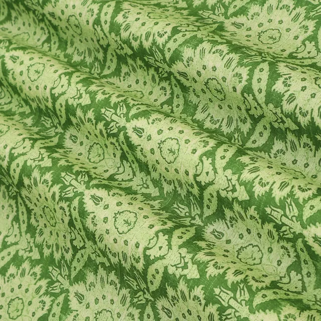 Emerald Green and White Geometric Printed Chanderi Handloom