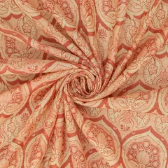Brick Red and White Motif Printed Chanderi Handloom