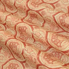 Brick Red and White Motif Printed Chanderi Handloom