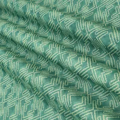 Turquoise Green and White Geometric Printed Chanderi Handloom