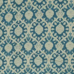 Azure Blue and White Motif Printed Chanderi Handloom