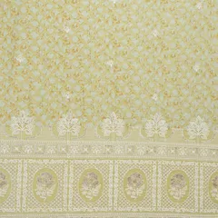 Lemon Yellow Print and Threadwork Border Embroidery Cotton Print Fabric
