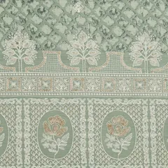 Ash Grey Print and Threadwork Border Embroidery Cotton Print Fabric