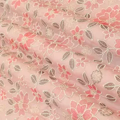 Bubblegum Pink with Floral Embroidery Organza Fabric