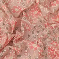 Bubblegum Pink with Floral Embroidery Organza Fabric