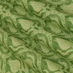 Forest Green and White Motif Printed Chanderi Handloom