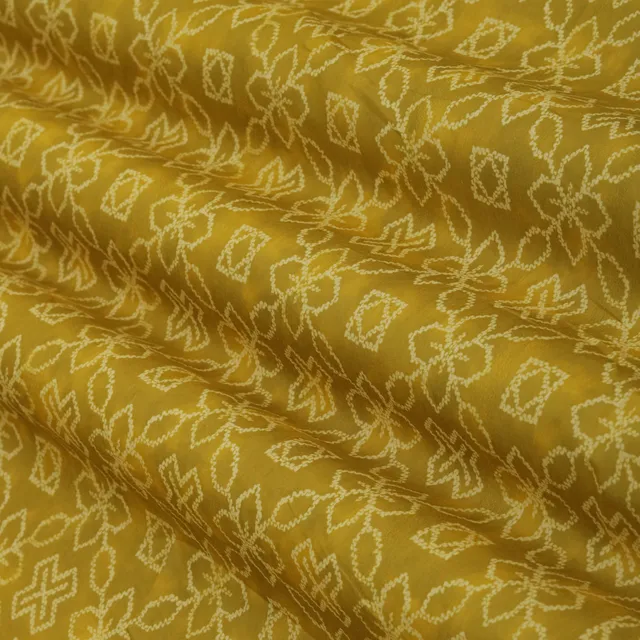 Mustard Yellow and White Geometric Printed Chanderi Handloom