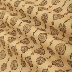 Beige and Brown Flower Print Lawn Cotton Fabric