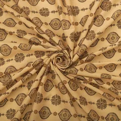 Beige and Brown Flower Print Lawn Cotton Fabric