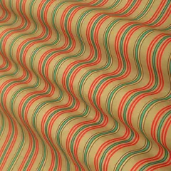 Beige and Red STripe Print Lawn Cotton Fabric
