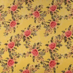 Canary Yellow and Pink Floral Vine Print Lawn Cotton Fabric