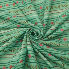 Teal Blue Floral Stripe Print Lawn Cotton Fabric