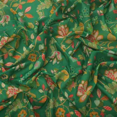 Emerald Green Flower Print Lawn Cotton Fabric