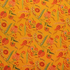 Marigold Yellow and Pink Floral Vine Print Lawn Cotton Fabric