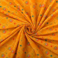 Marigold Yellow and Pink Print Lawn Cotton Fabric