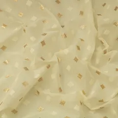 Off White and Silver Zari Embroidery CHanderi Fabric
