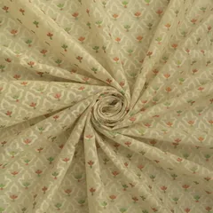 Ivory White and Green Meena Brocade Chanderi Fabric