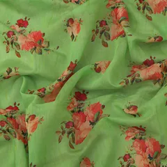 Parakeet Green Chanderi Floral Print Fabric