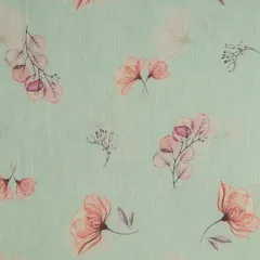 Powder Blue Chanderi Floral Print Fabric