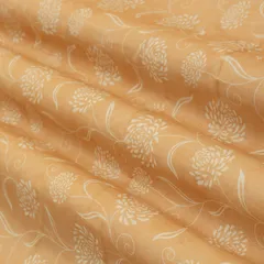 Faded Brown Chanderi Floral Print Fabric