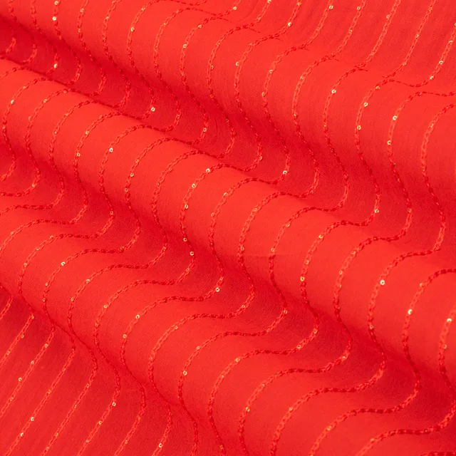 Bubllegum Pink Georgette Sequence Embroidery Fabric