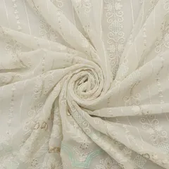 Traditionall Look Chiffon White Georgette Heavy Floral Threadwork Sequin Embroidery Fabric