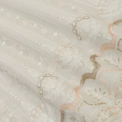 Traditionall Look Pure White Georgette Heavy Floral Threadwork Sequin Embroidery Fabric