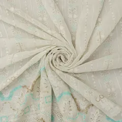Traditionall Look White Georgette Heavy Floral Threadwork Sequin Embroidery Fabric