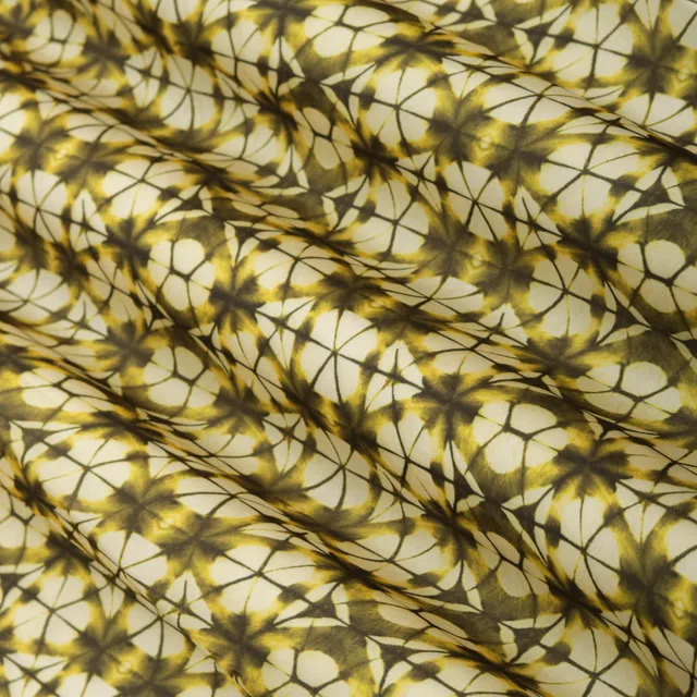Olive Green Floral Pattern Print On Ivory Georgette Satin Base Fabric