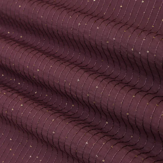 Deep Purple Cotton Sequence Embroidery Fabric