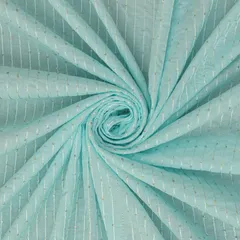 Powder Blue Cotton Sequence Embroidery Fabric