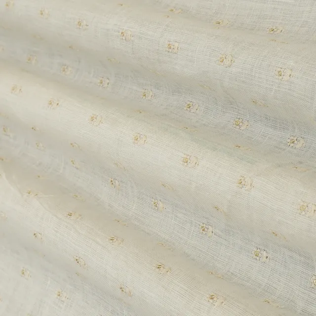 Bright White Linen Booti Threadwork Sequins Embroidery Fabric