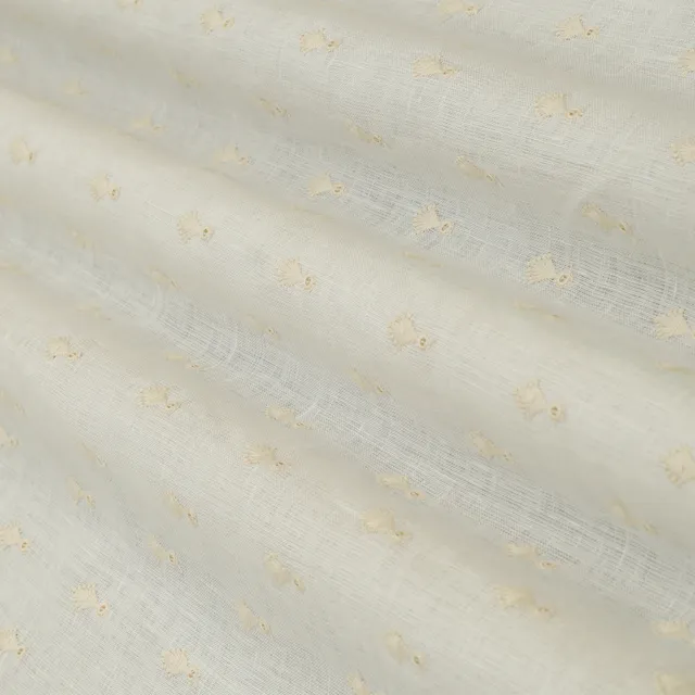Off White Linen Stripe Floral Threadwork Sequins Embroidery Fabric