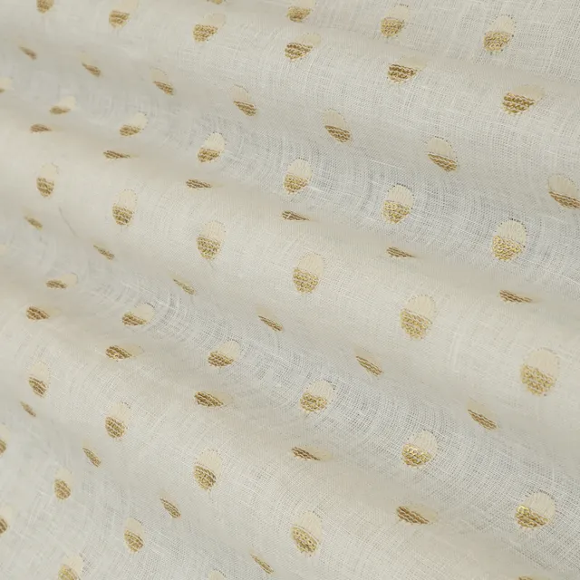 Honey Dew White Linen Dot Sequins Embroidery Fabric