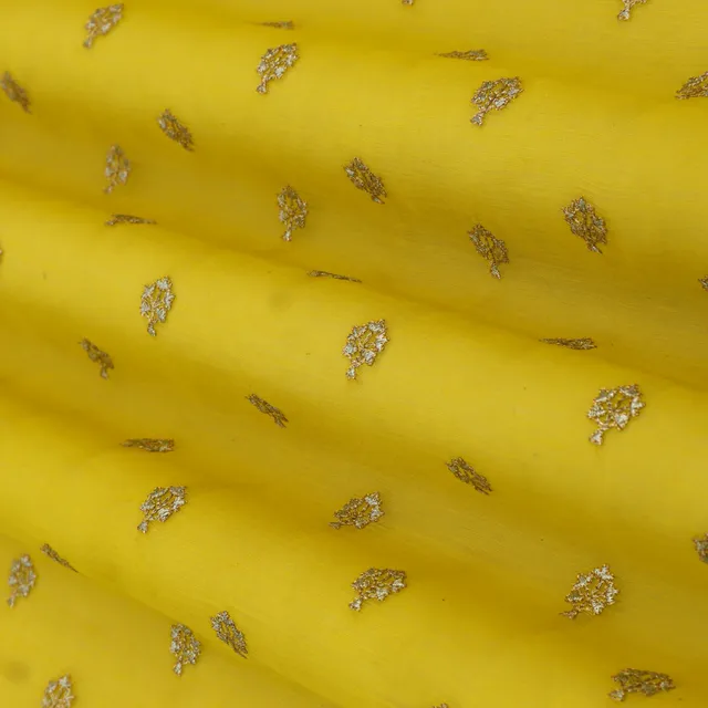 Daffodil Yellow Embroidery Chanderi Silk Fabric