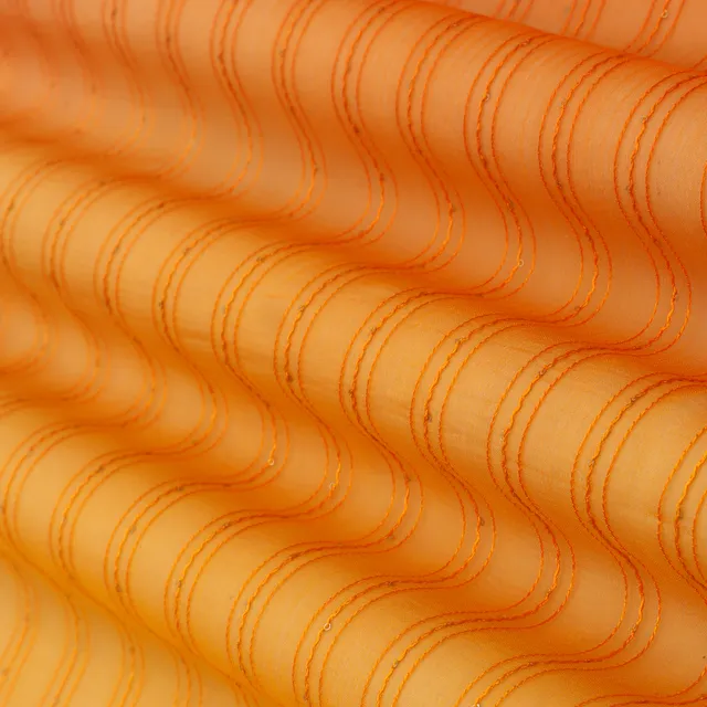Tangerine Orange Chiffon Sequins Embroidery Fabric