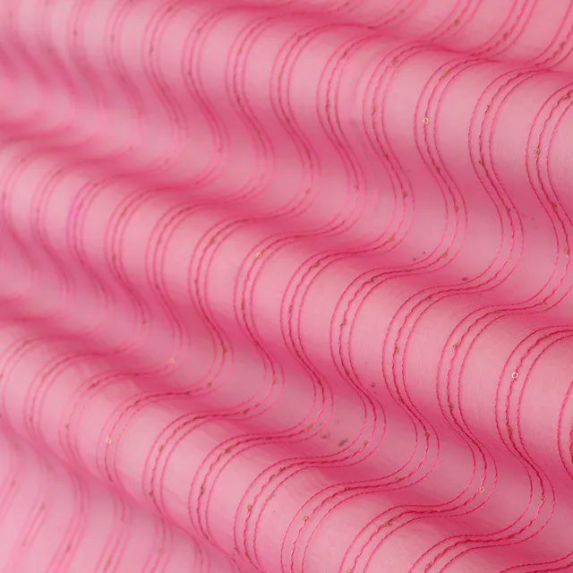Blush Pink Chiffon Sequin Embroidery Fabric